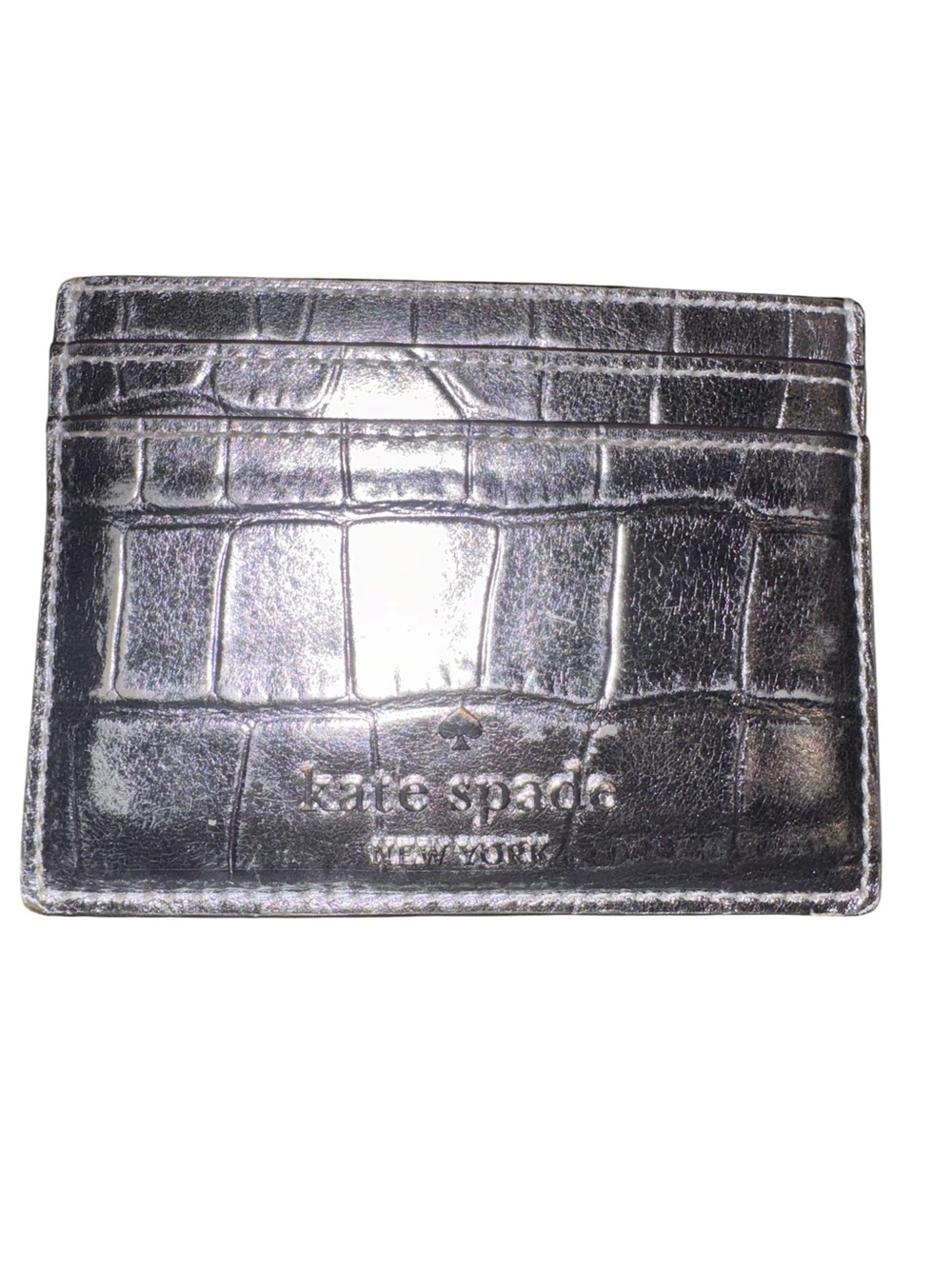 kate spade silver Croc-Embossed Leather Card Holder NWOT